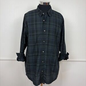 James Perse Button Up Shirt Size 5 (2XL) Black Green Plaid Long Sleeve Easy Luxe
